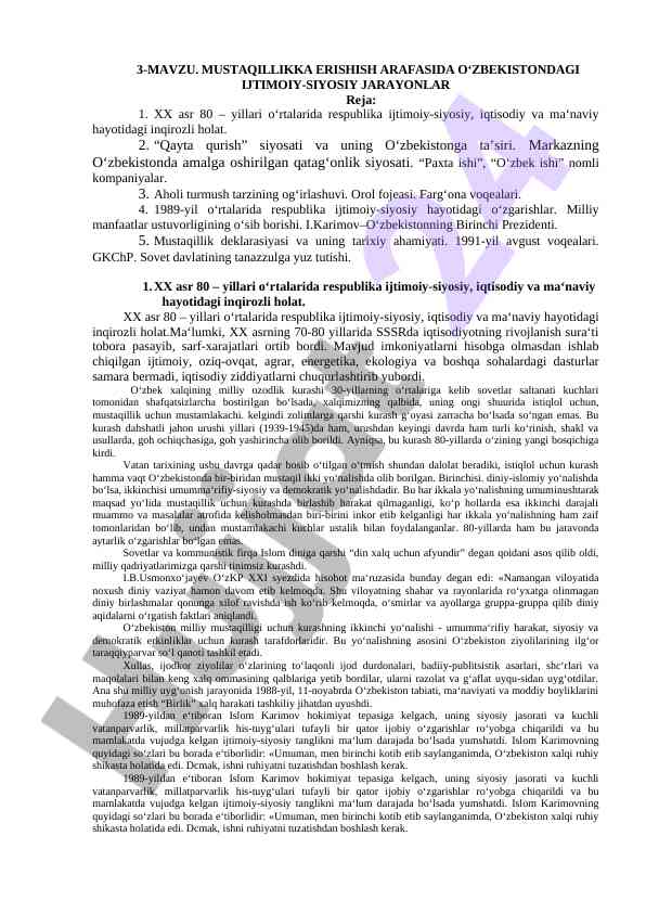 O‘zbekiston mustaqillik jarayoni va siyosiy o‘zgarishlar