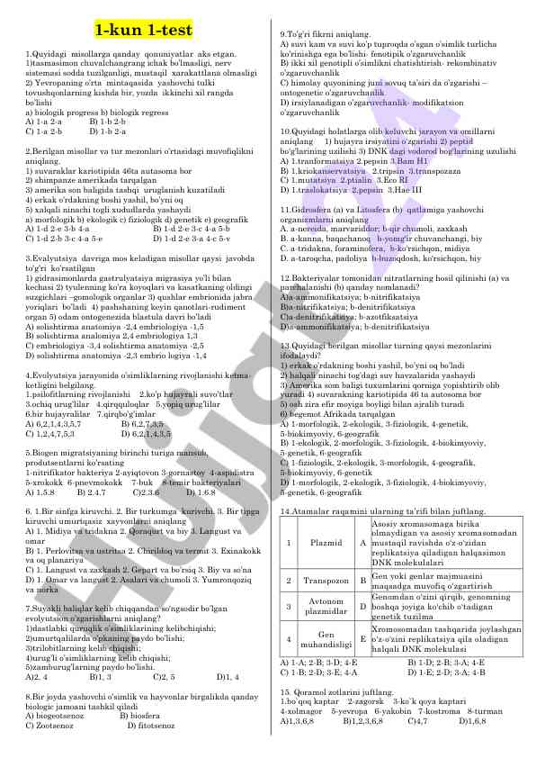 Qonuniyatlar va misollarni aniqlash testi
