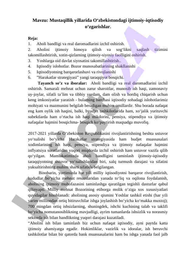 Mustaqillik yillarida o‘zbekistondagi o‘zgarishlar