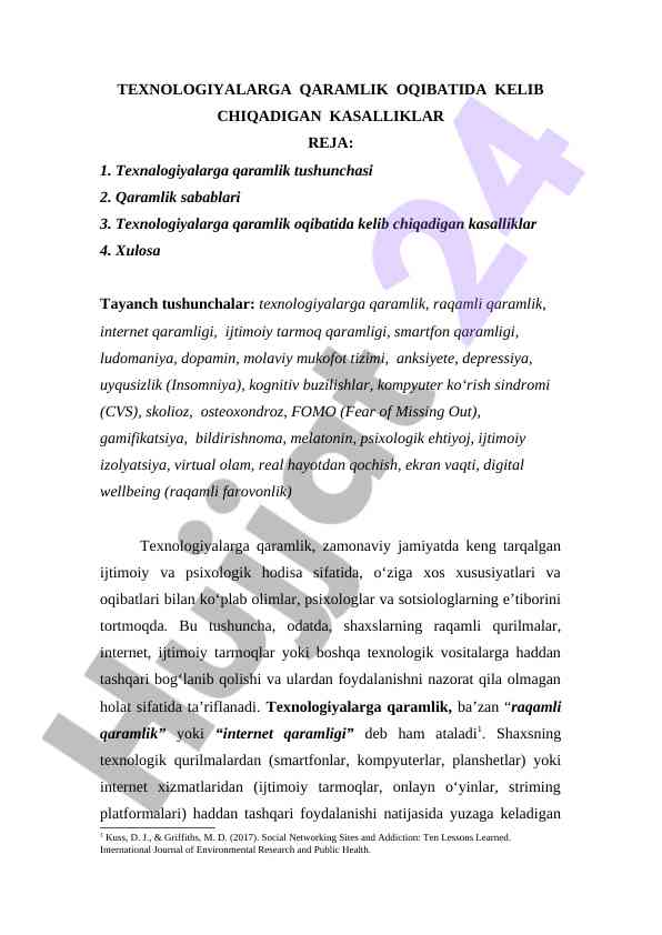 Texnologiyalarga qaramlik oqibatida kelib chiqadigan kasalliklar