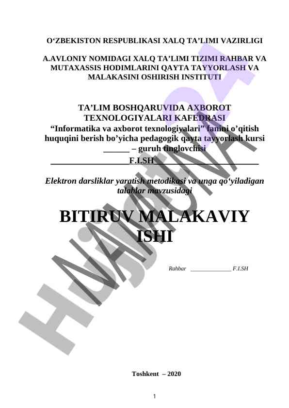 Bitiruv malakaviy ishida elektron darsliklar yaratish