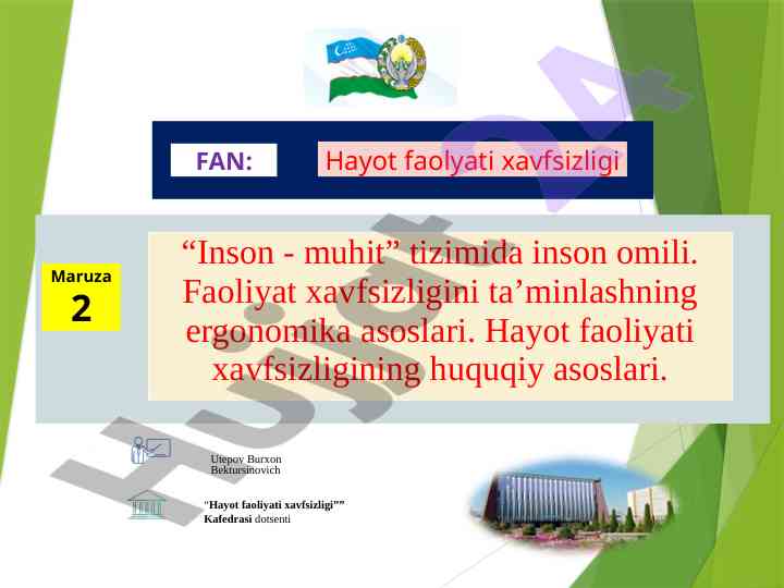 Hayot faoliyati xavfsizligi faniga bir qarash