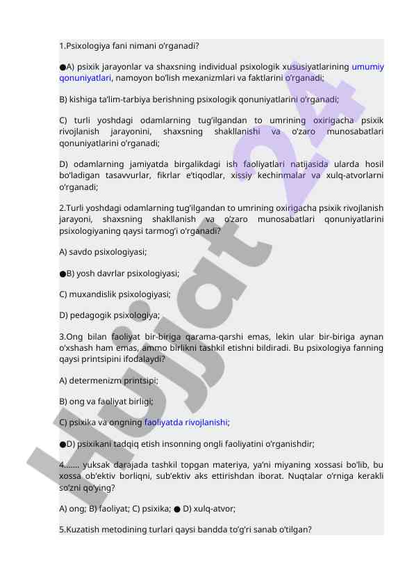 Psixologiyaning asosiy yo'nalishlari va qonuniyatlari