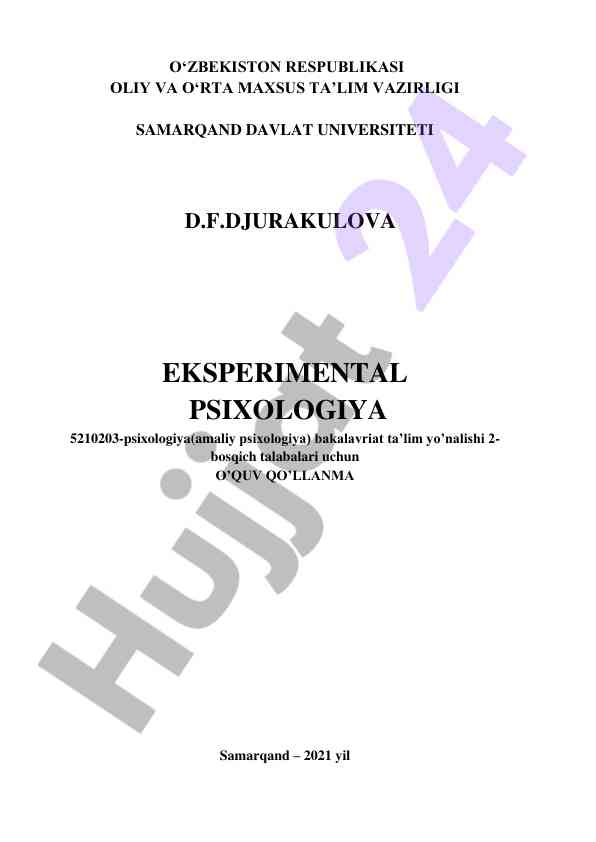 Eksperimental psixologiya o‘quv qo‘llanma