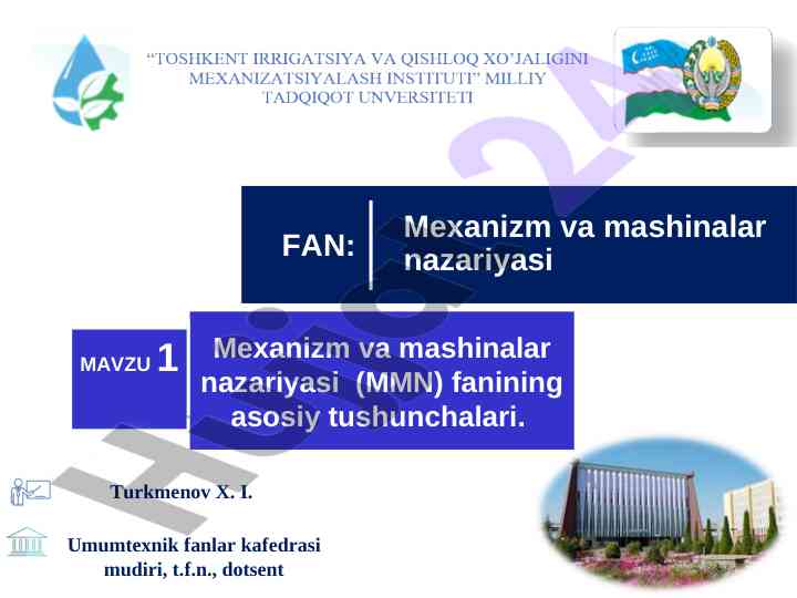 Mexanizm va mashinalar nazariyasi asosiy tushunchalari