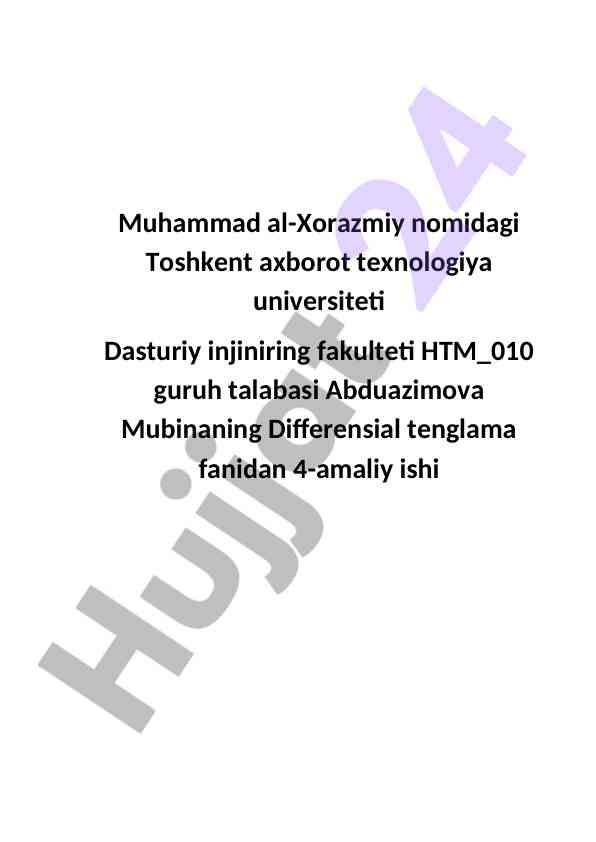 Differensial tenglama fanidan amaliy ish