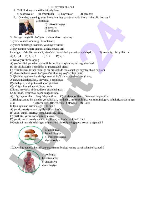 Tiriklik dunyosi vakillarini belgilang savollari