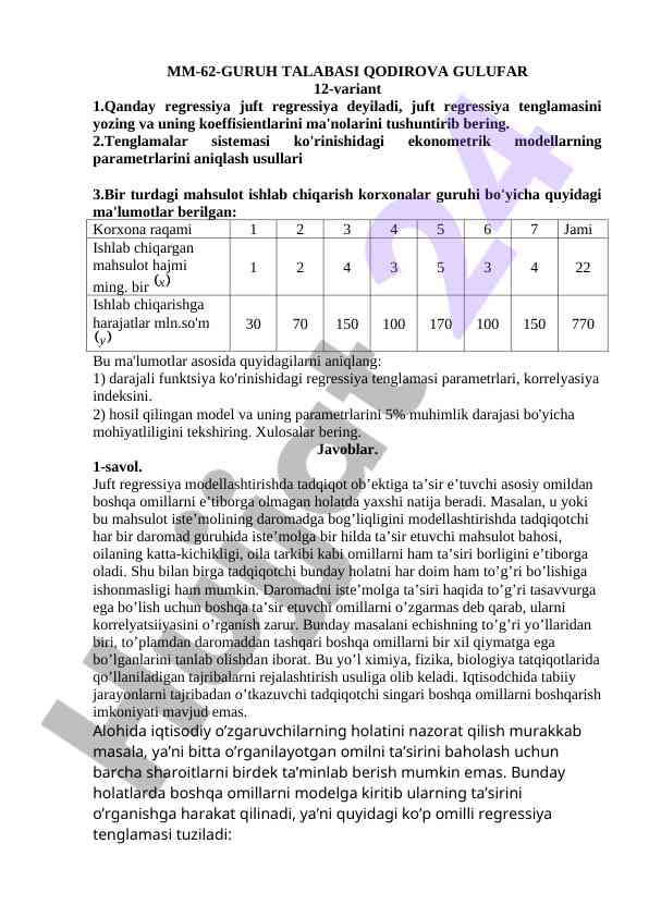 Regressiya tahlili va modellash usullari