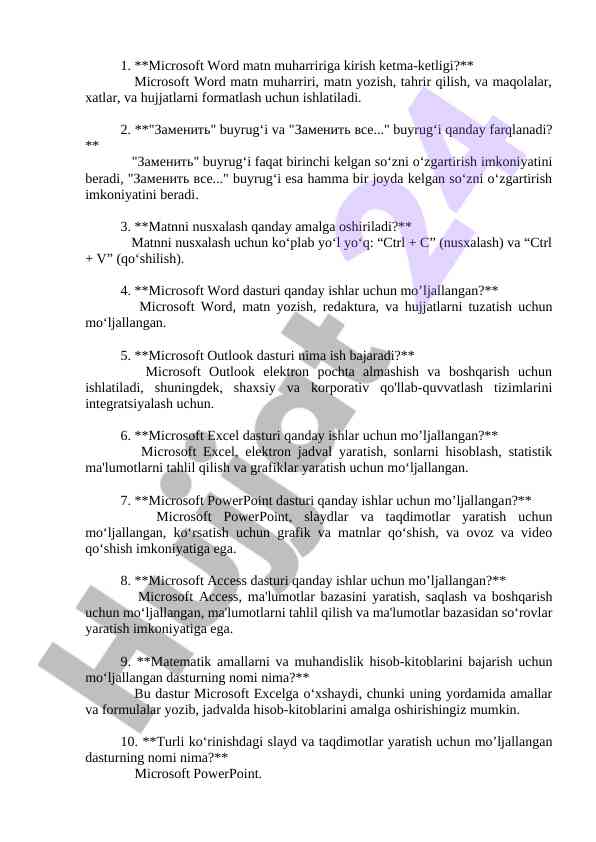 Microsoft word va excel dasturlari haqida ma'lumotlar