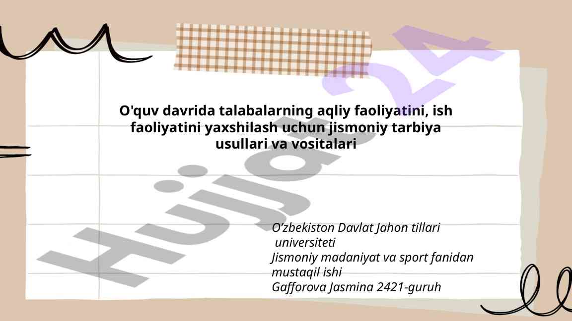 Jismoniy Tarbiya Usullari Va Aqliy Faoliyat