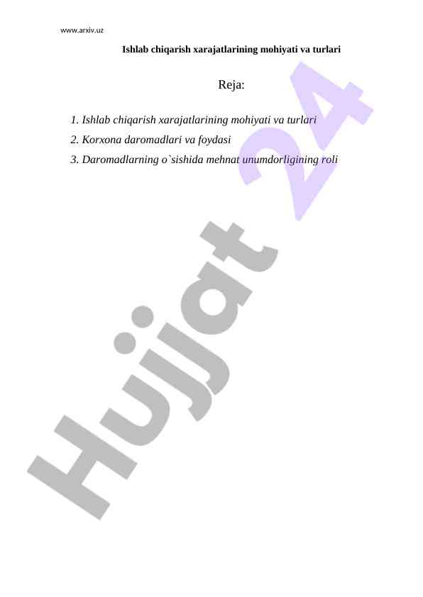 Ishlab Chiqarish Xarajatlarining Mohiyati Va Turlari