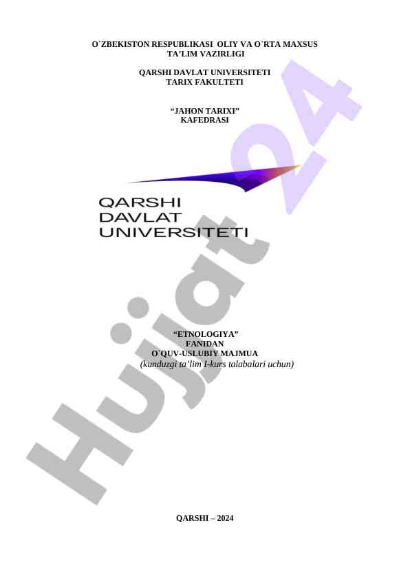 Etnologiya fanidan o‘quv-uslubiy majmua 2024
