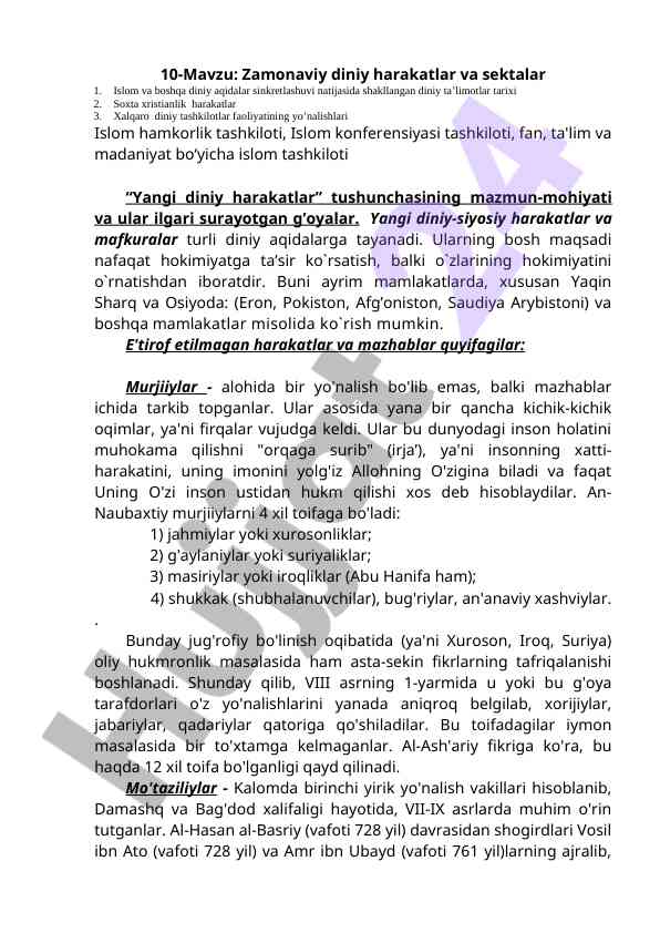 Zamonaviy diniy harakatlar va sektalar tarixi