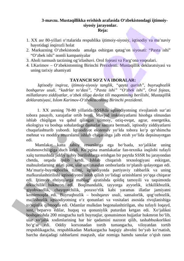 O‘zbekistondagi ijtimoiy-siyosiy jarayonlar