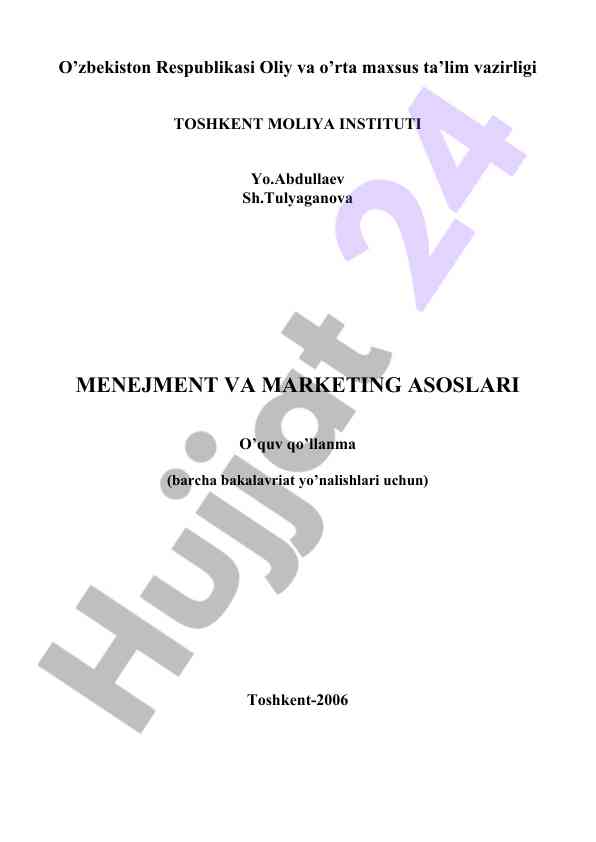 Menejment va marketing asoslari o‘quv qo‘llanma