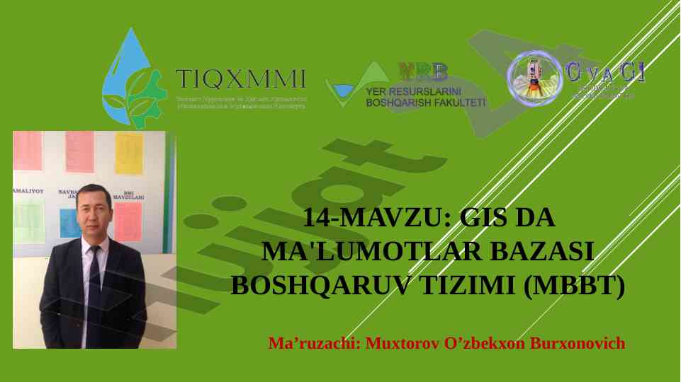 Gis da ma'lumotlar bazasini boshqarish tizimi