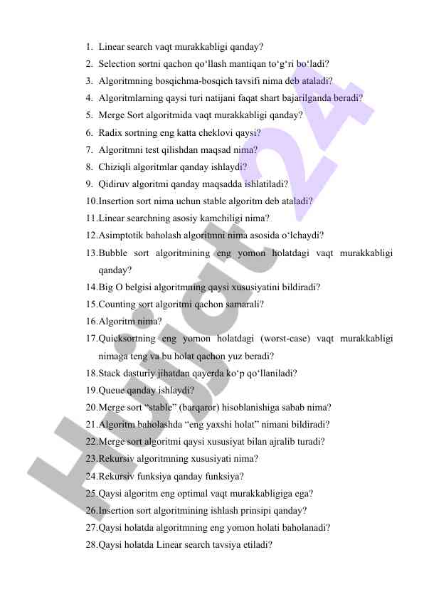 Algoritmlar va vaqt murakkabligi testlari