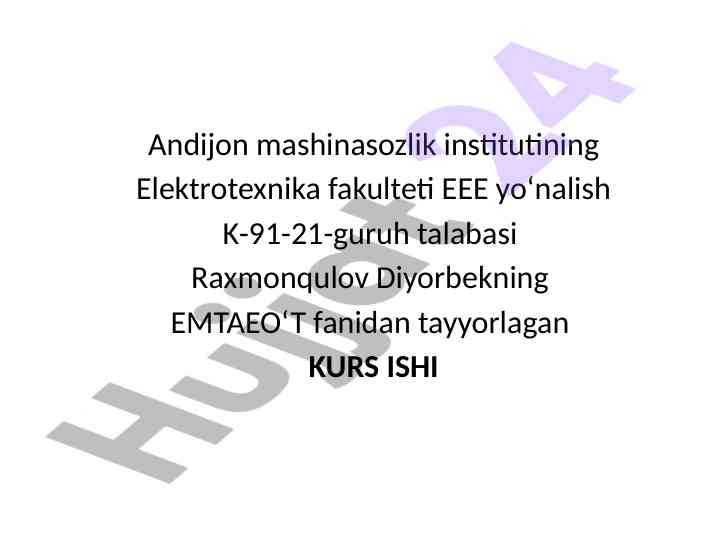 Dvigatel tipi pn45 va transformator tanlash bo‘yicha kurs ishlari