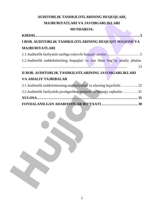 Auditorlik tashkilotlarining huquqlari va majburiyatlari