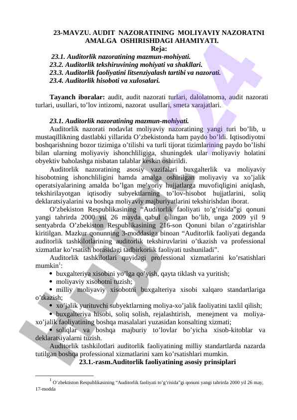 Audit nazoratining moliya nazoratini tahlil qilish