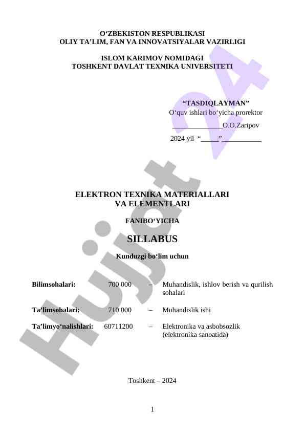 Elektron texnika materiallari va elementlari sillabusi