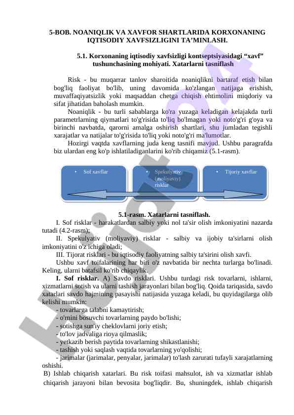 Korxonaning iqtisodiy xavfsizligi va xatarlar tasnifi