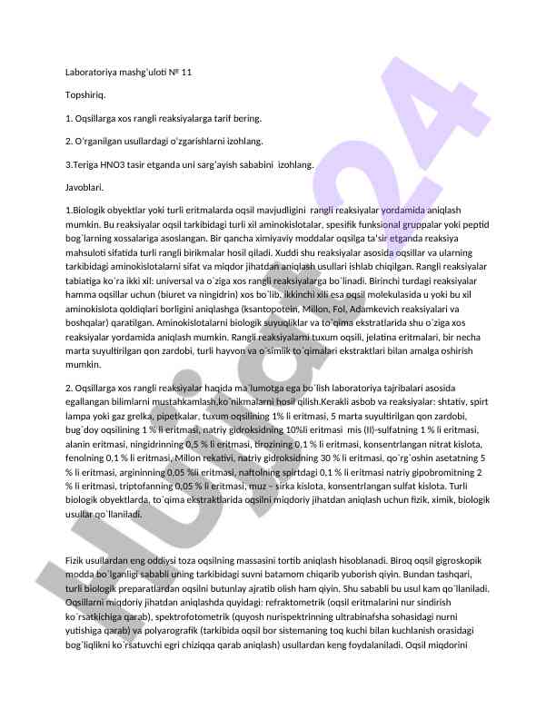 Oqsillarga xos rangli reaksiyalar tahlili