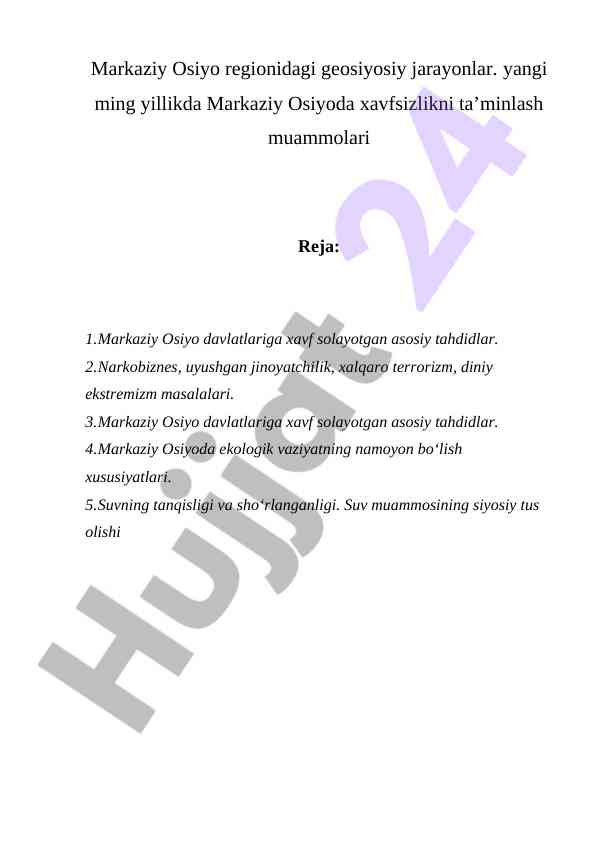 Markaziy osiyo geosiyosiy jarayonlari tahlili