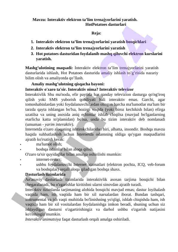 Interaktiv elektron ta’lim trenajyorlari yaratish