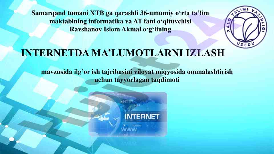 Internetda ma'lumotlarni izlash funksiyalari