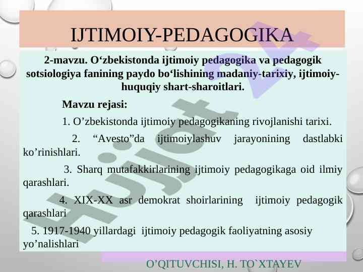 O'zbekistonda ijtimoiy pedagogika tarixi