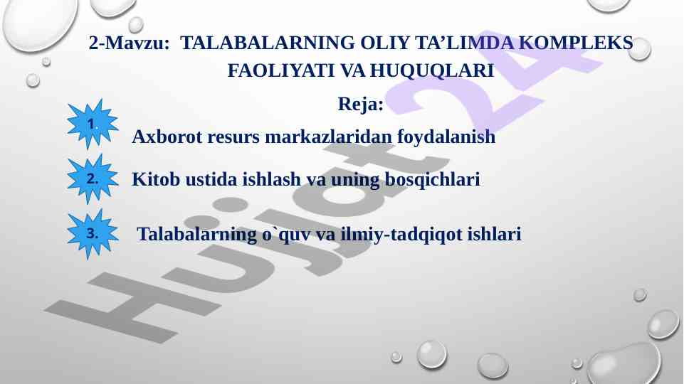 Talabalarning oliy ta’limda faoliyati va huquqlari