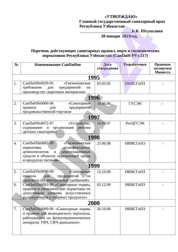 Sanitar qonunchilik: normativlar va qoidalar