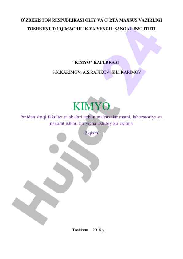 Kimyo fanidan ma`ruzalar va laboratoriya ishlari