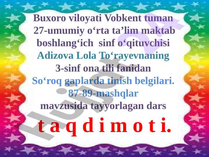 So‘roq gaplarda tinish belgilari dars taqdimoti
