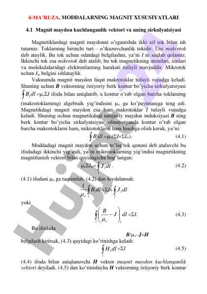 Moddalarning magnet xususiyatlari va magnit maydon