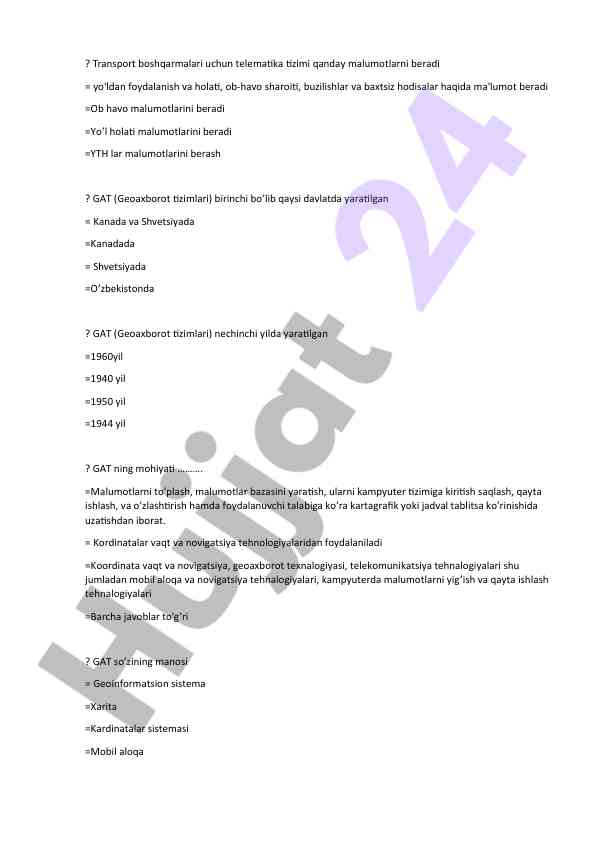 Transport boshqaruv tizimida telematika ma'lumotlari