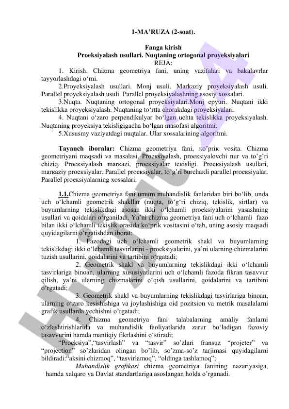 Proeksiyalash usullari asoslari va texnikasi