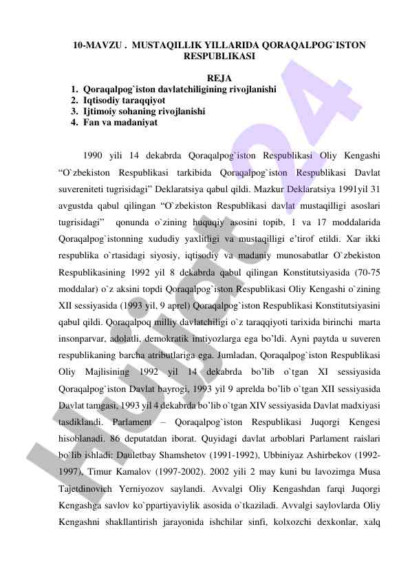 Qoraqalpog'iston respublikasi mustaqillik yillari