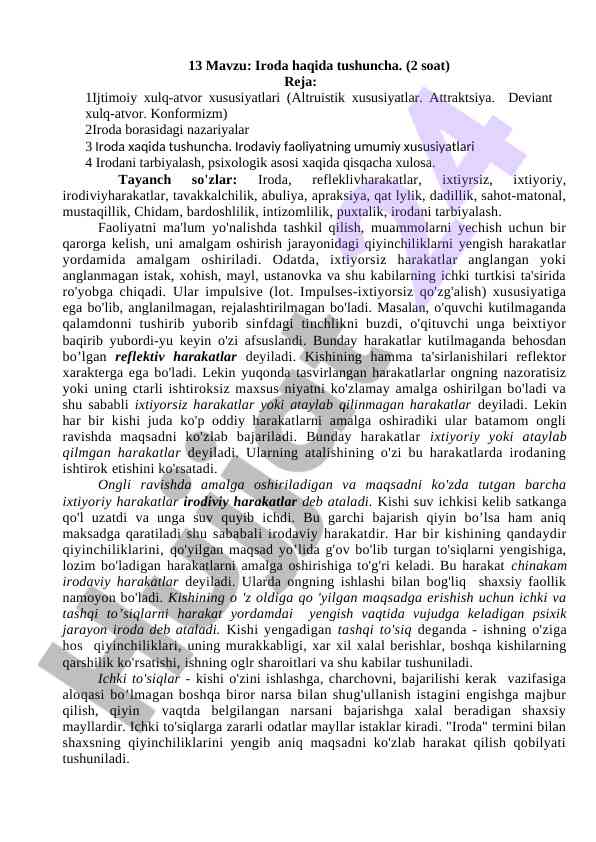 Iroda haqida tushuncha va tarbiyalash asoslari
