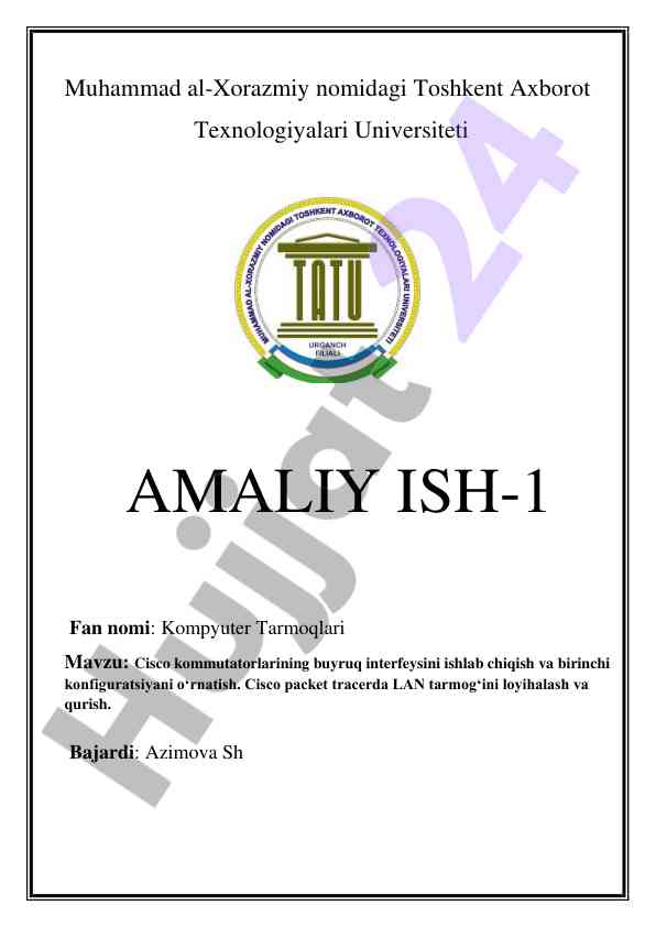 Cisco kommutatorlari buyruq interfeysini ishlab chiqish