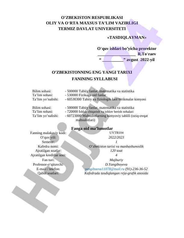 O‘zbekistonda eng yangilangan tarix fanining syllabus