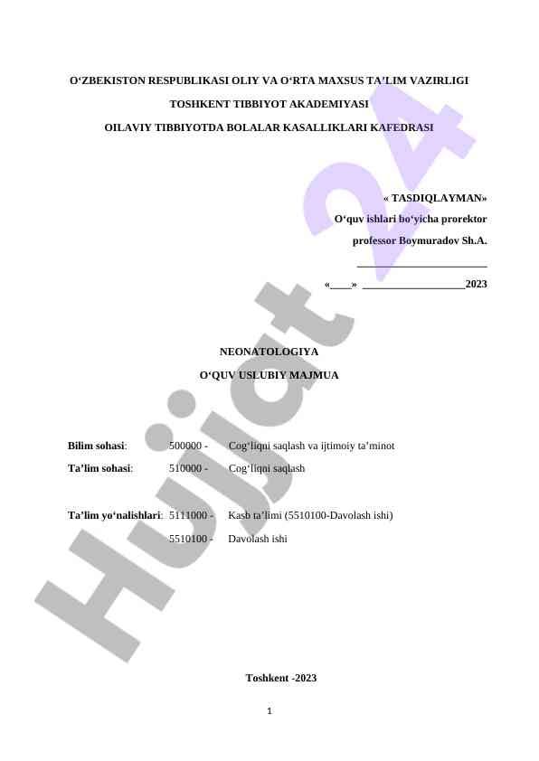 Neonatologiya o‘quv usuliy majmua