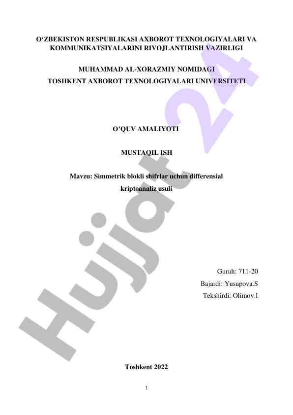 Simmetrik blokli shifrlar uchun differensial kriptoanaliz usuli
