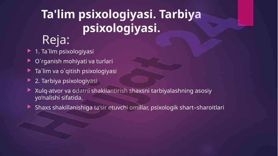 Ta'lim Psixologiyasi Va Tarbiya Psixologiyasi