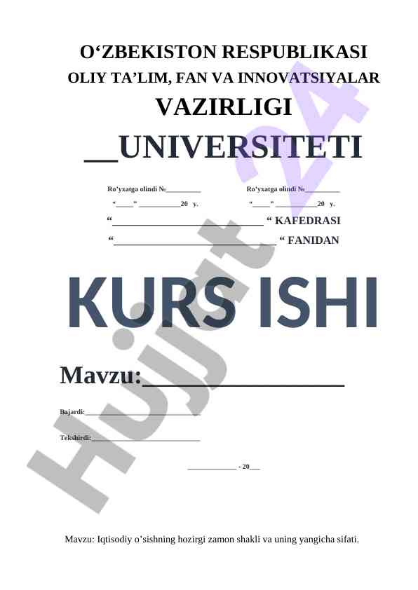 Iqtisodiy O'sishning Hozirgi Zamon Shakli