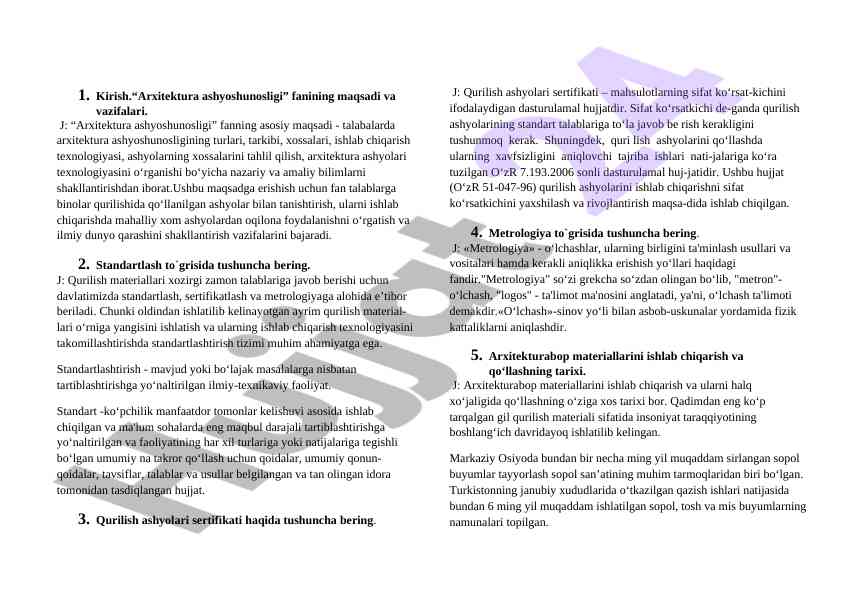 Arxitektura ashyoshunosligining maqsadlari va vazifalari