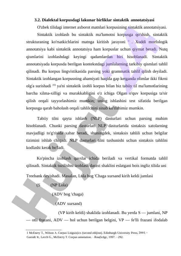 Dialektal korpusdagi lakunar birliklar sintaktik annotatsiyasi