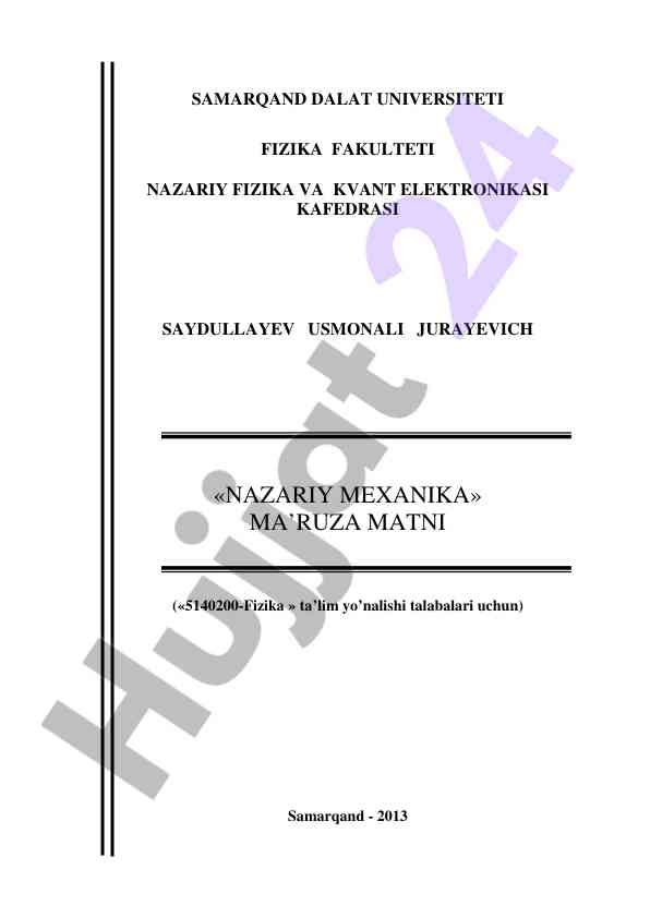 Nazariy mexanika o‘quv-uslubiy majmua 2013