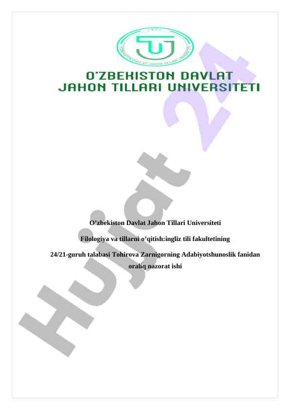 Adabiyotshunoslik fanidan oraliq nazorat ishlari